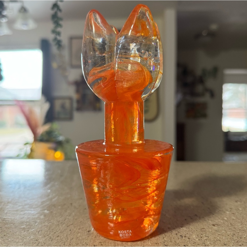 Kosta Boda Flower Power Orange Glass Tulip